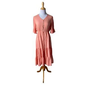 Sweet Salt Salmon Colored Tie Waist Tiered Midi Dress- Size 12